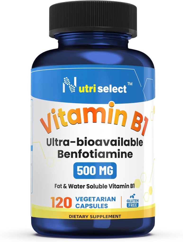 120 kapsúl obsahujúcich 500 mg vitamínu B1 pripravených s benfotiamínom a je bez GMO, Vegan a bez lepku (1)