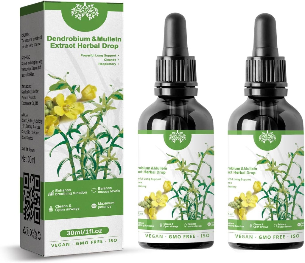 Dendrobium & Mullein Extract Bylinné kvapky Výkonná podpora pre pľúca, Dendrobium & Mullein extrakt bylinné kvapky, bylinná starostlivosť Essence(2ks)