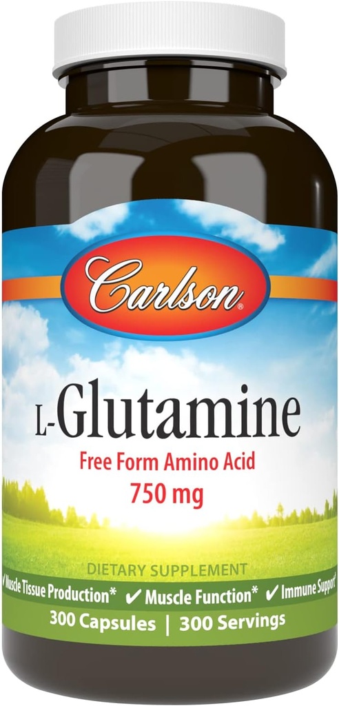 Carlson - L- Glutamine, Free- Form Amino Acid, 750 mg, Muscle Tissue Production, 300 Kapsule