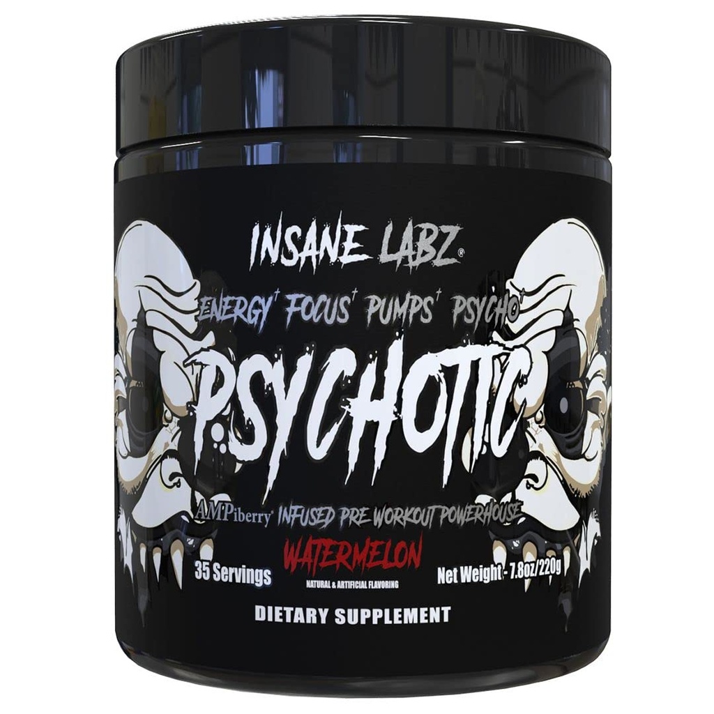 Insane Labz Psychotic Black Edition Mid Stimulant Pre Cvičenie Powder, Energy Focus Čerpadlá, Naložené s Creatin Beta Alanyne Taurine Natankované AMPiberry, 35 Servings (Watermelon)