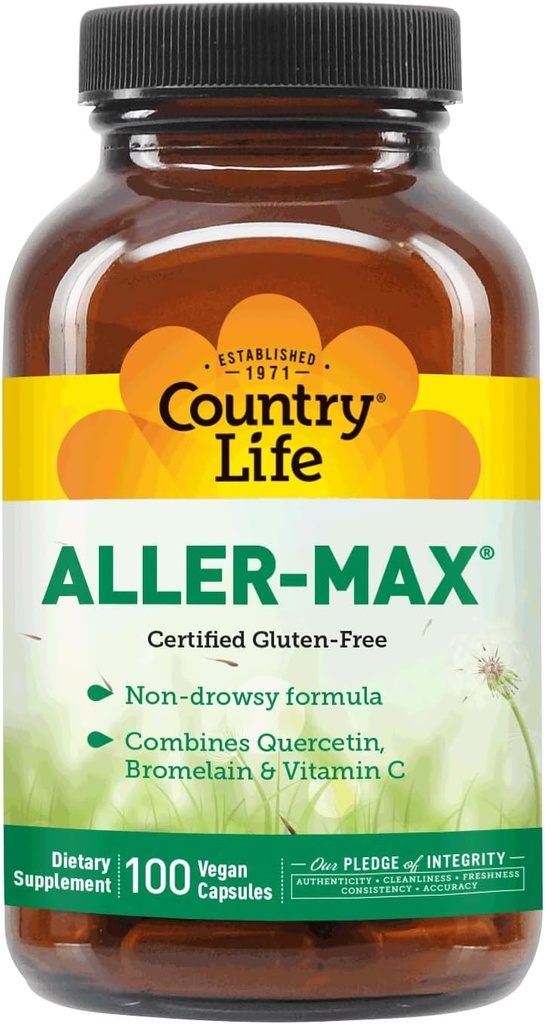 Country Life Aller-Max - Quercetin Supplements with Bromelain - Immune support with Vitamin C, Zinok, and Botanical Blend - Certified Gluten-Free, Vegan (100 count (Pack of 1))