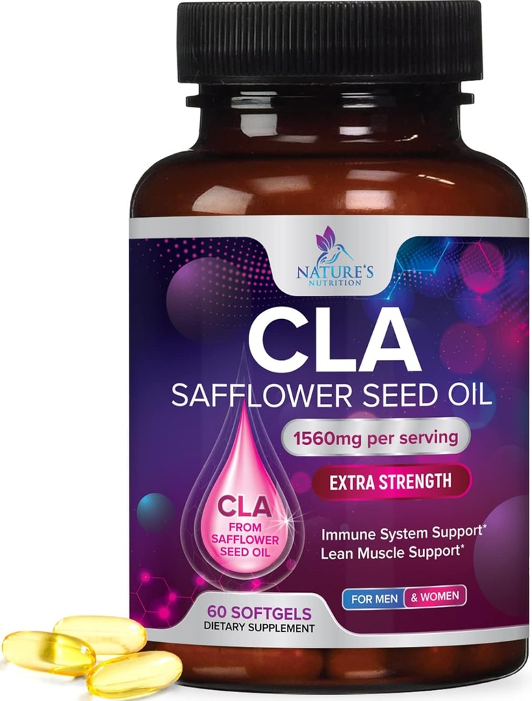CLA Supplement, Konjugovaná kyselina linolová 1560mg - Extra sila CLA Supplement pilulky - Support Body Composition, Lean Muscle Tone, & Energy - Požltové kapsule, Gluten Free, non-GMO - 60 Softgels