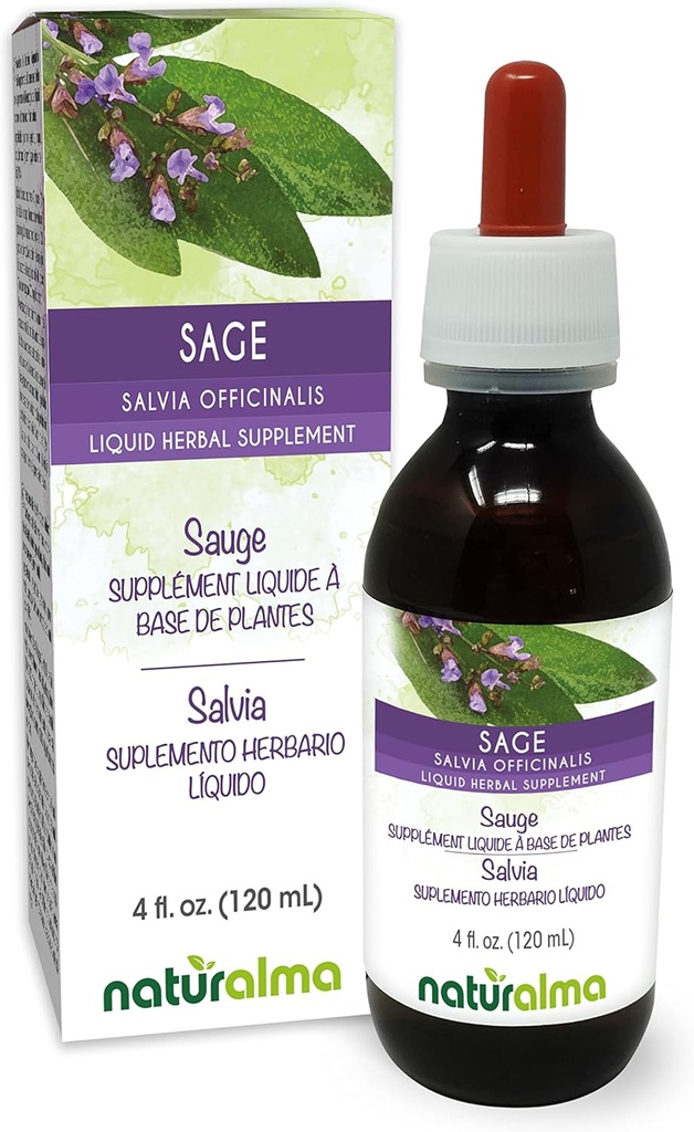 Naturalma Sage (Salvia officinalis) Leaf Alkohol-Free Tinture - 4 fl oz Liquid Extract in Drops - Bylinné doplnky - Vegan