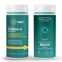 Iwi Omega-3 Essential & Brain Omega-3 Bundle, 30 Servings, Vegan Plant-Based Algae Omega 3 s EPA + DHA, Krill & Fish Oil Alternative, No Fishy Dochute