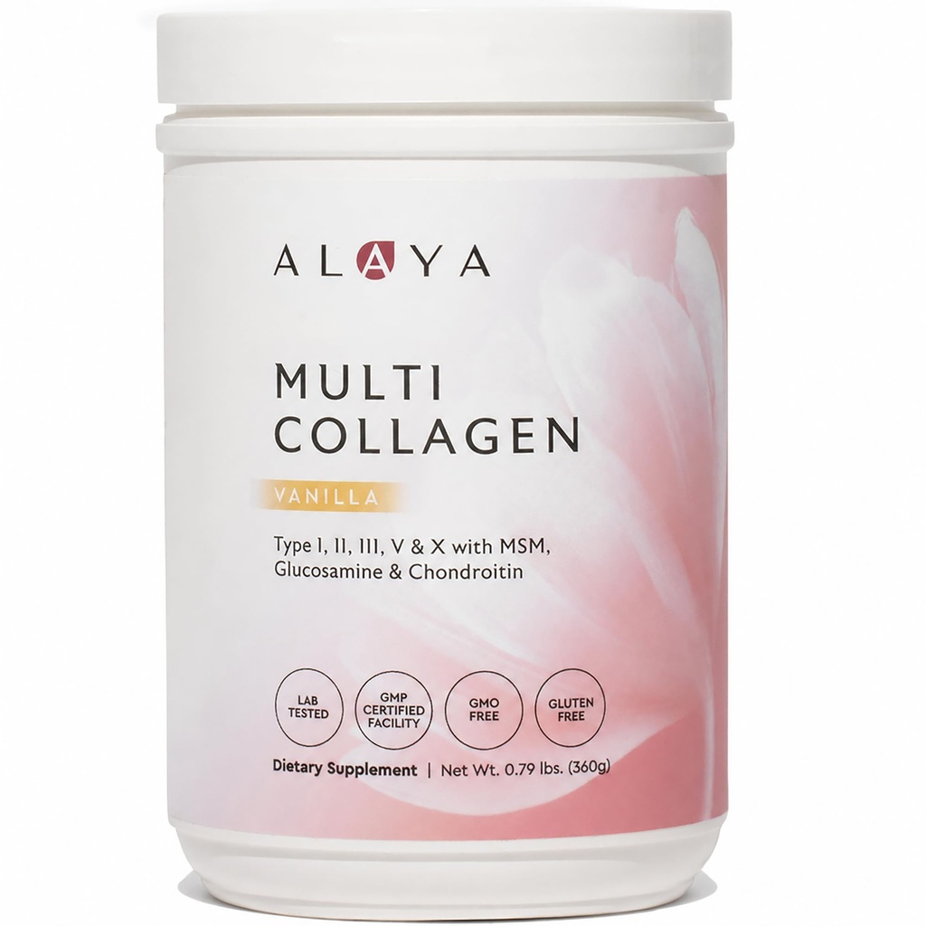 Alaya Multi Collagen Powder - Typ I, II, III, V, X Hydrolyzed Collagen Peptides Protein Powder Supplement with MSM + GC (Vanilla)