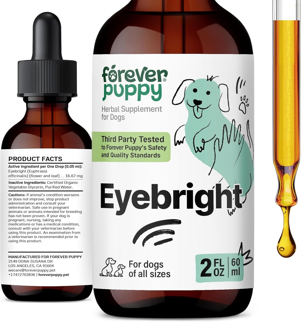 Forever Puppy Eyebright kvapky pre psy - očnéright Herb Tinktúra pre upokojujúce oči podráždenie - Liquid Eye Health Suplement for Psy všetkých plemien a veľkostí - 2 oz