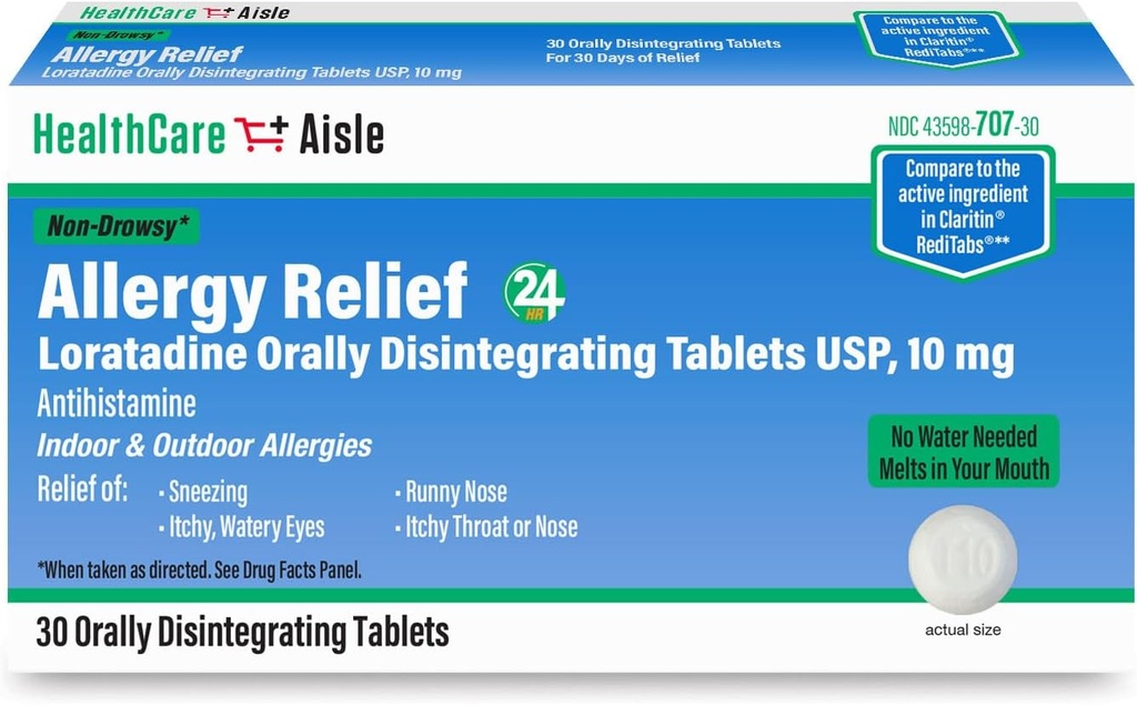HealthCareAisle Allergy Relief - Loratadine 10 mg perorálne dezintegrujúce tablety USP - 30 tabliet - Original Prescription Strength Alergy Medication, 24-hour Relief