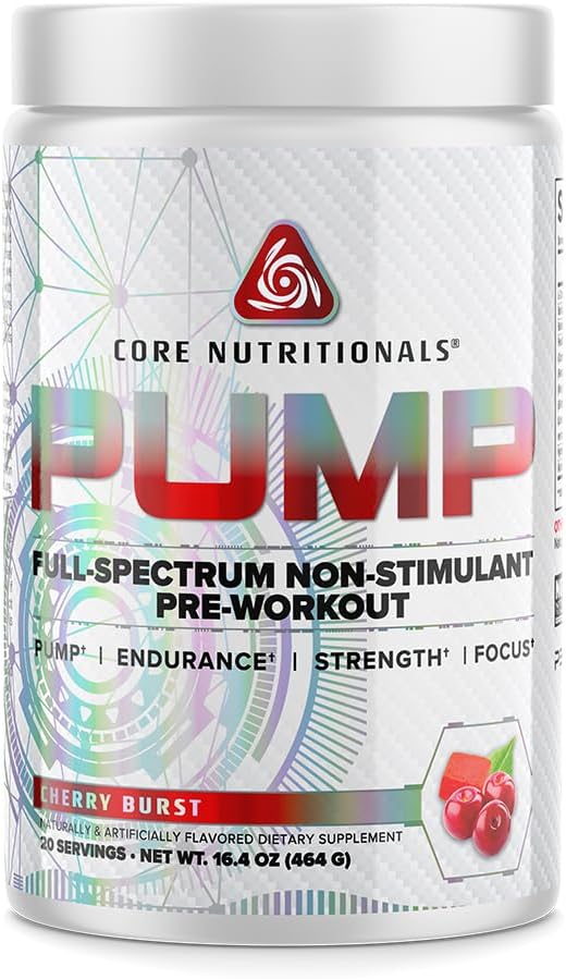 Core Nutritionals Pumpa Full-Spectrum non-Stimulant Pre-Workout, s N03T Nitrate, Peak02, Alpha GPC, pre maximálne čerpadlá, sila, a výkon 20 Servings (Cherry Burst)