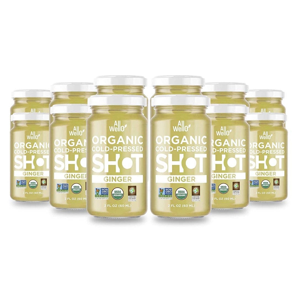 ALLWELLO Cold-Pressed Ginger Shot, 60 ml, USDA Organic Immune Booster s Natu-RAL 