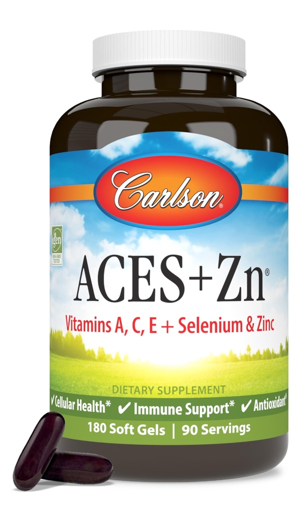Carlson - ACES + Zn, vitamíny A, C, E + selén a zinok, bunkové zdravie a imunitná podpora, antioxidant, 180 softgelov