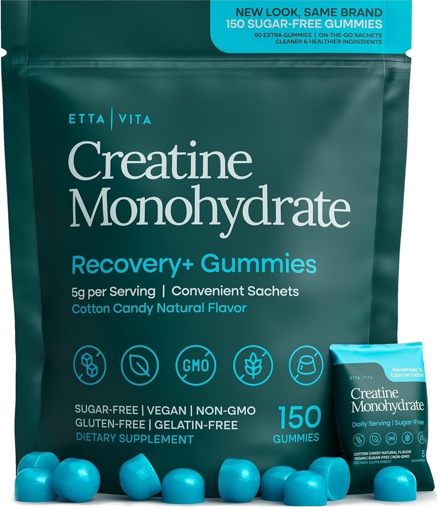 Kreatinové monohydráty bez cukru (5g per paketu) - Silné kreatínové Gummy pre mužov a ženy, doplnok pre podporu svalov, kognitívne funkcie - non-GMO, bezlepkové, Mucuna Pruriens