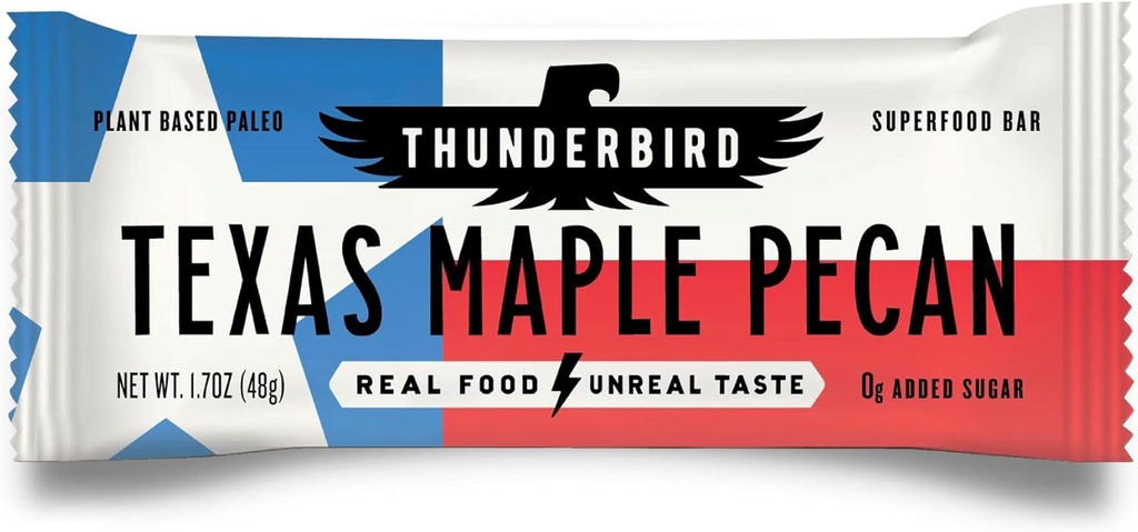 Thunderbird Bary Energy Snack, Gluten-Free s proteínom, zdravé skutočné jedlo, Vegan Paleo Non-GMO, No Pridané cukor, Texas Maple Pecan Flavor (12 Gróf, 1.7 oz. Bars)