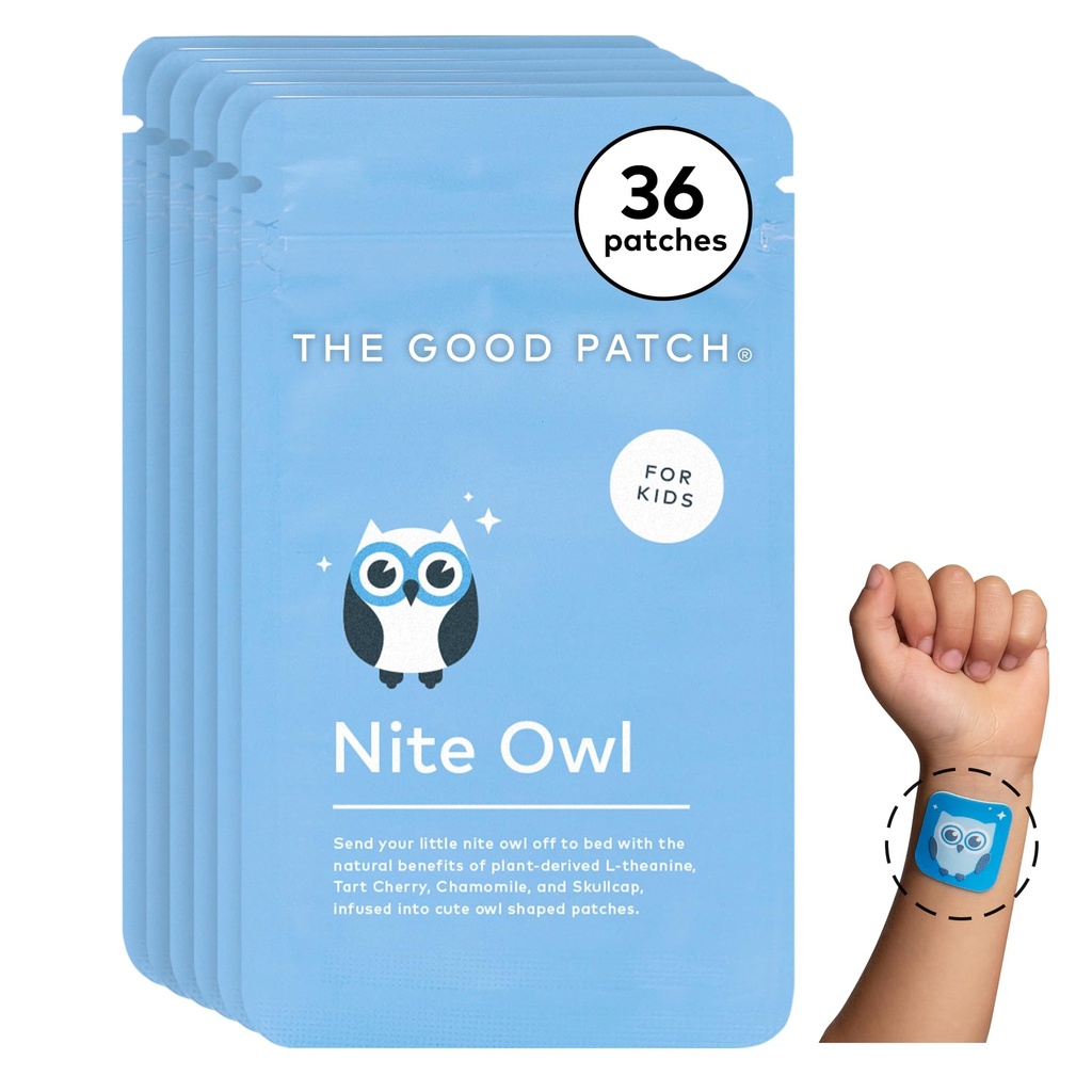 The Good Patch Nite Owl Patch, Natural Sleep Patch Podpora pre deti v posteli s tortou Cherry, harmanček, a Skullcap, Plant Powered, Trvalá verzia (36 Total Patches)