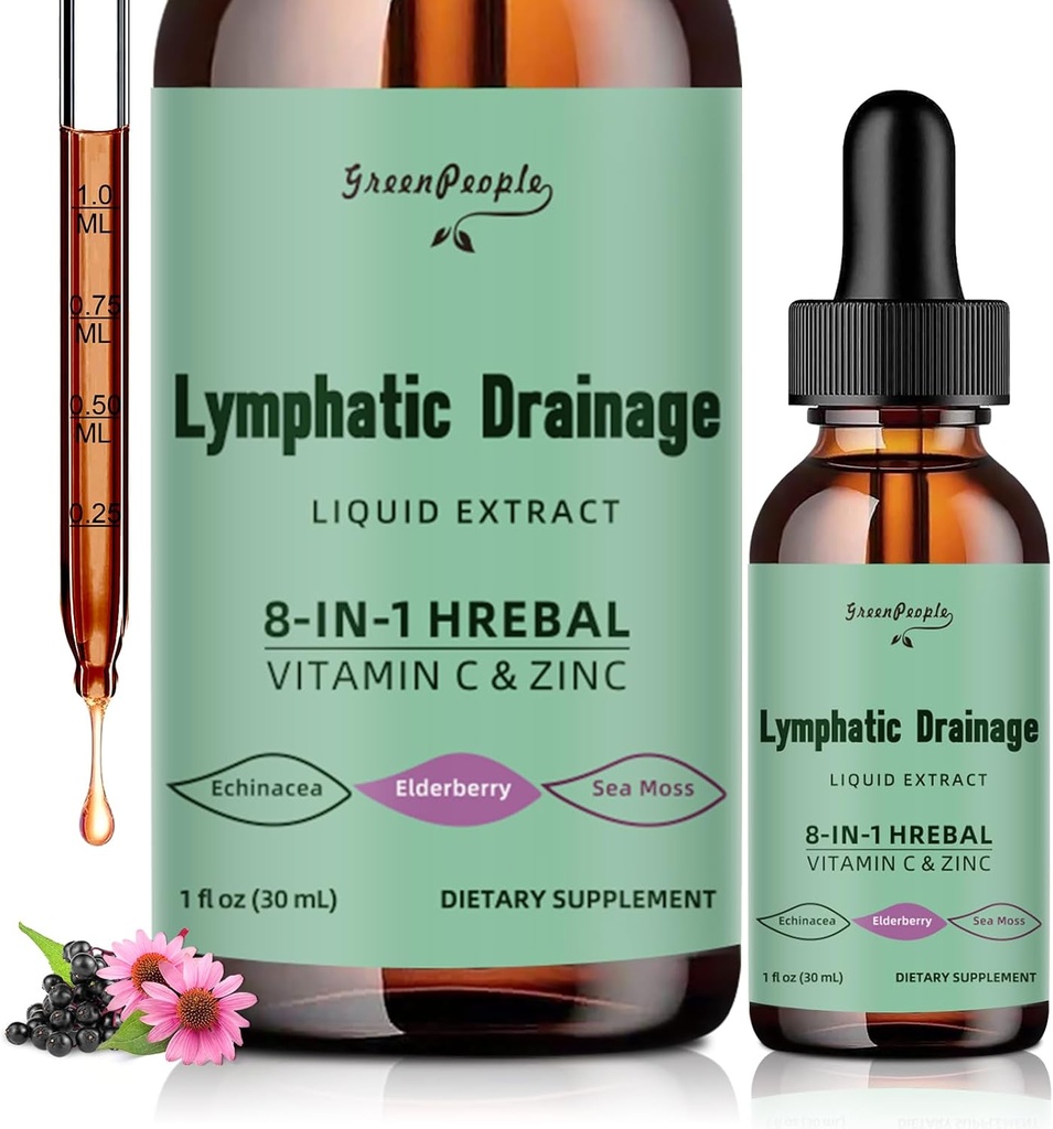 GREENPEOPLE Lymfatické kvapky - 10-in-1 Lymfatická očista doplnok w/Echinacea, Cleavers & Burdock Root - Imunitná podpora, Čistenie a detox - Pokročilá absorpcia, non-GMO (1 fl oz, 2 balenie)