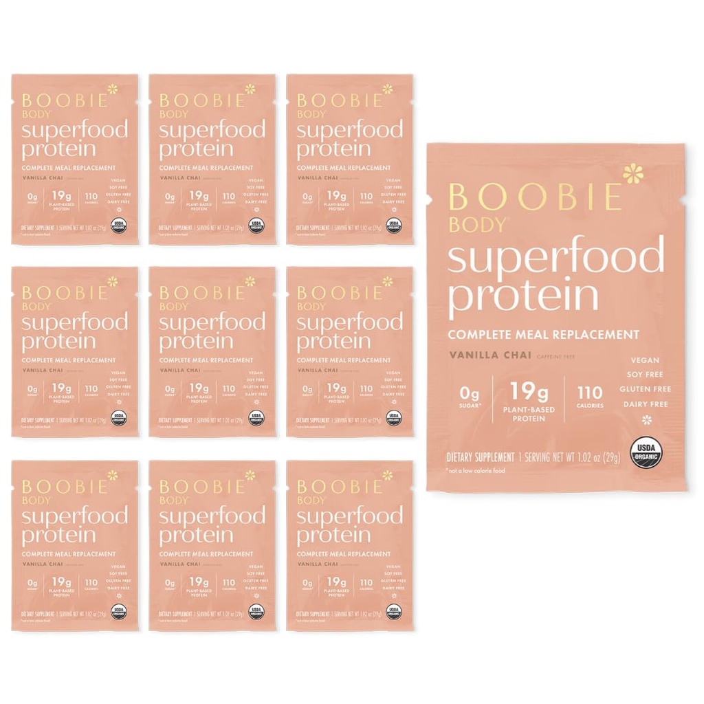 Boobie Body Superfood Protein Replacement Strava Shake, Vanilla Chai Flavor 19g Protein 