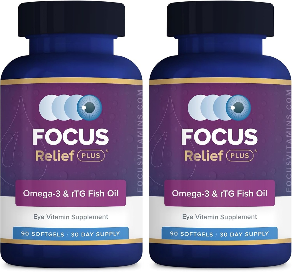 Zaostrenie Relief Plus suchý očný vzorec (180 ct. 60 Day Supplement) Omega 3 Supplement - Suchý očný relief Supplement - Omega 3 Fish Oil