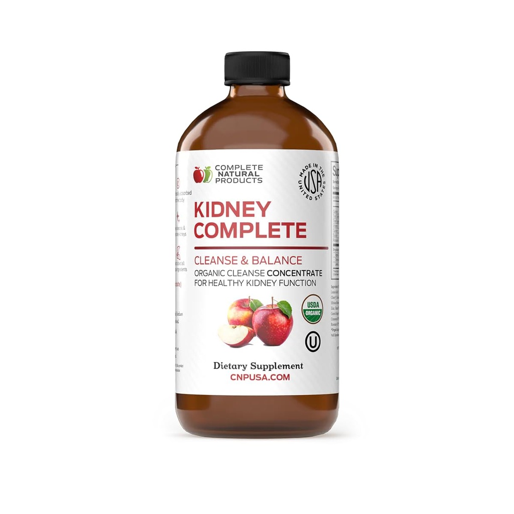 Kompletné prírodné obličky Kompletné - Liquid Dietary Supplement for Obličky Support, Cleanse, and Detox with Apple Cider Ocogar, Citrón, Organic Chanca Piedra, Repeet, Kyselina citrónová, Vitamín C, & More - 12oz