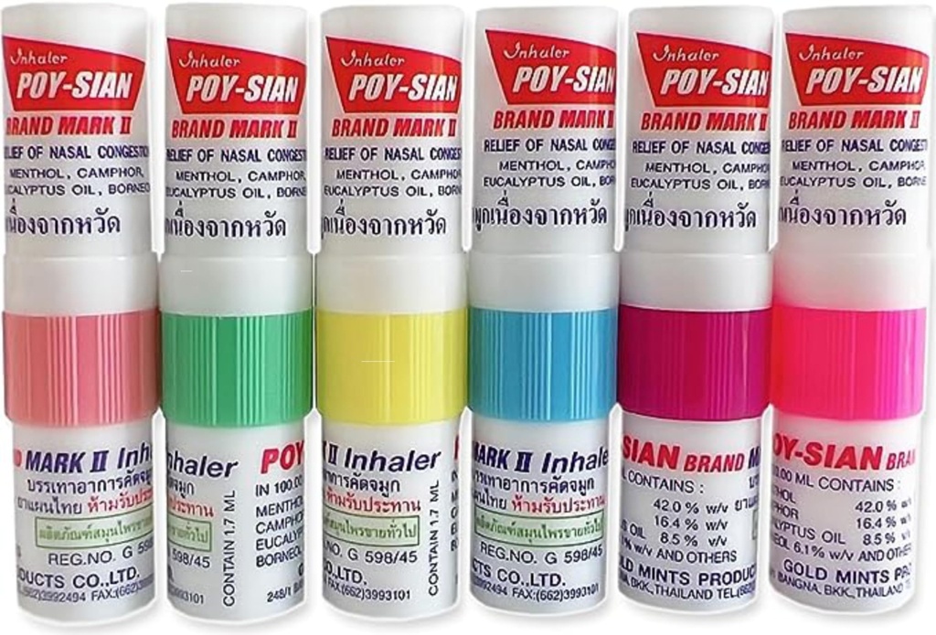 POY-SIAN Mark II Mentol Aromaterapia Nosový inhalátor, Prírodné bylinné remedy s chladením esenciálne oleje Poysian (Obsah 6)