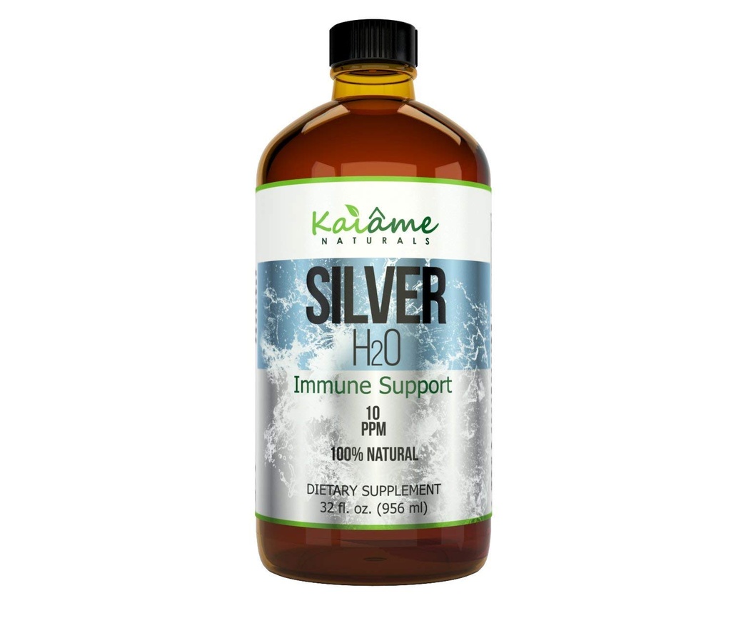 Kaiame Naturals Koloidné striebro, Ionic Silver Solution, 10 PPM, Veľká 32 oz Sklenená fľaša, Prírodná imúnna podpora doplnok, Bezpečné pre dospelých, Deti, a domáce zvieratá
