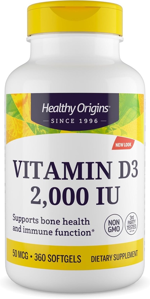 Zdravý pôvod Vitamín D3, 2000 IU, počet 360
