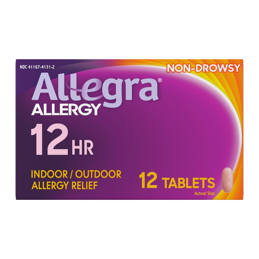 Allegra Adult 12-hodinové tablety na zmiernenie alergií, non-drowsy Indoor and Outdoor Alergy Medicine, 60 mg Fexofenadín HCI Antihistaminika Pill, 12-Count
