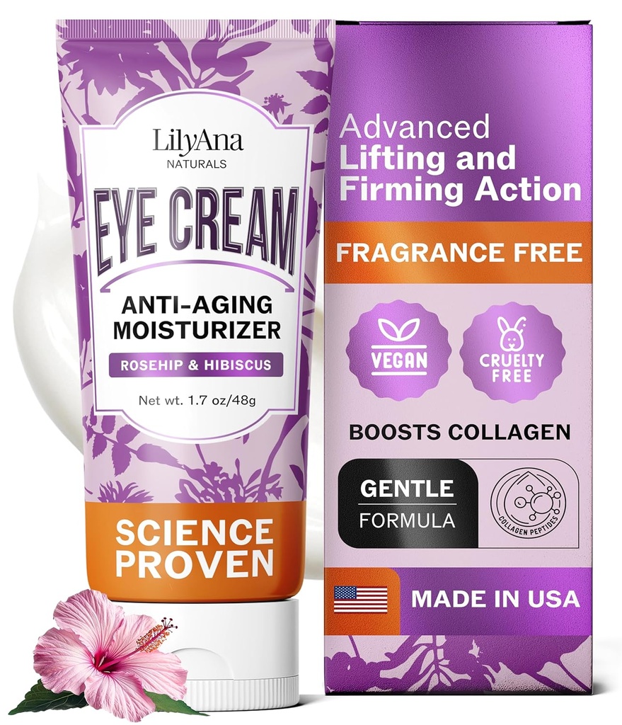 LilyAna Naturals Eye Cream for Dark Circles and Puffiness, Pod očný krém pre vrásky a tašky, Anti Aging - pomáha zlepšiť suchosť; pre citlivé kože - 1.7 oz - Made in USA
