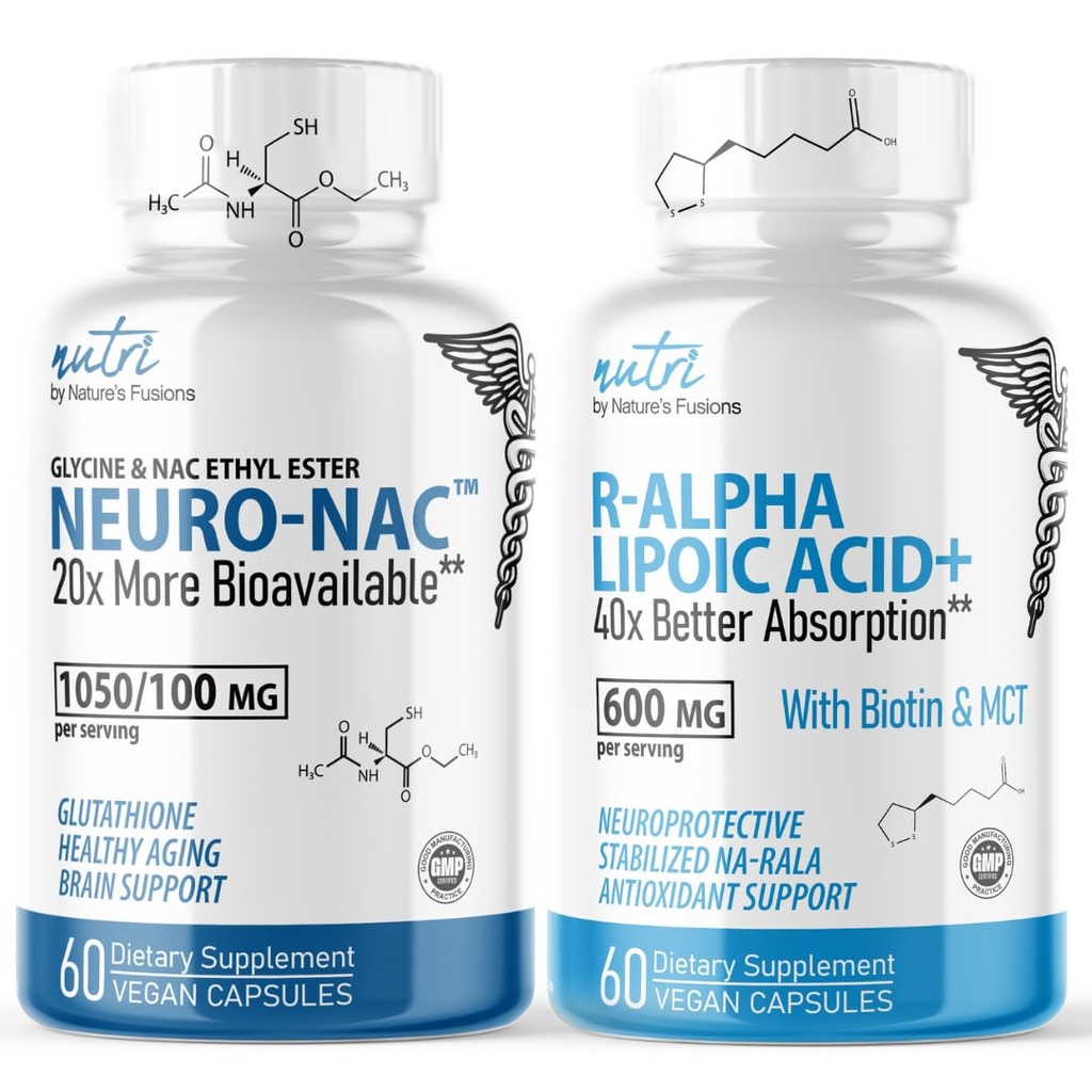 Prírodné fúzie Neuro Nac (NAC Ethyl Ester) & R Alpha Lipoic Acid 600mg (60ct)