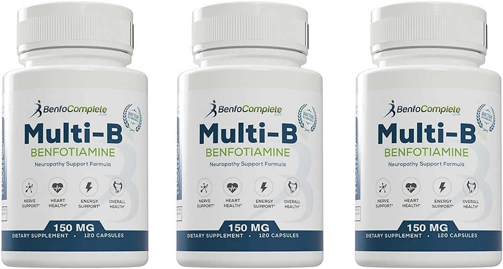 Benfotiamín Multi-B Neuropatia Podpora Formula pre Nutritional Podpora neuropatie - 360 Kapsule - Balenie 3 fľaše