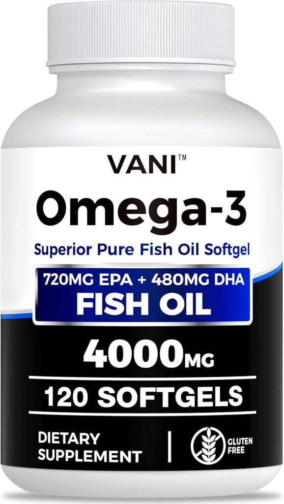 Rybí olej Omega 3 (4000mg), 120 Softgels,Omega 3 Doplnky mastných kyselín s EPA a DHA pre zdravie mozgu a srdca
