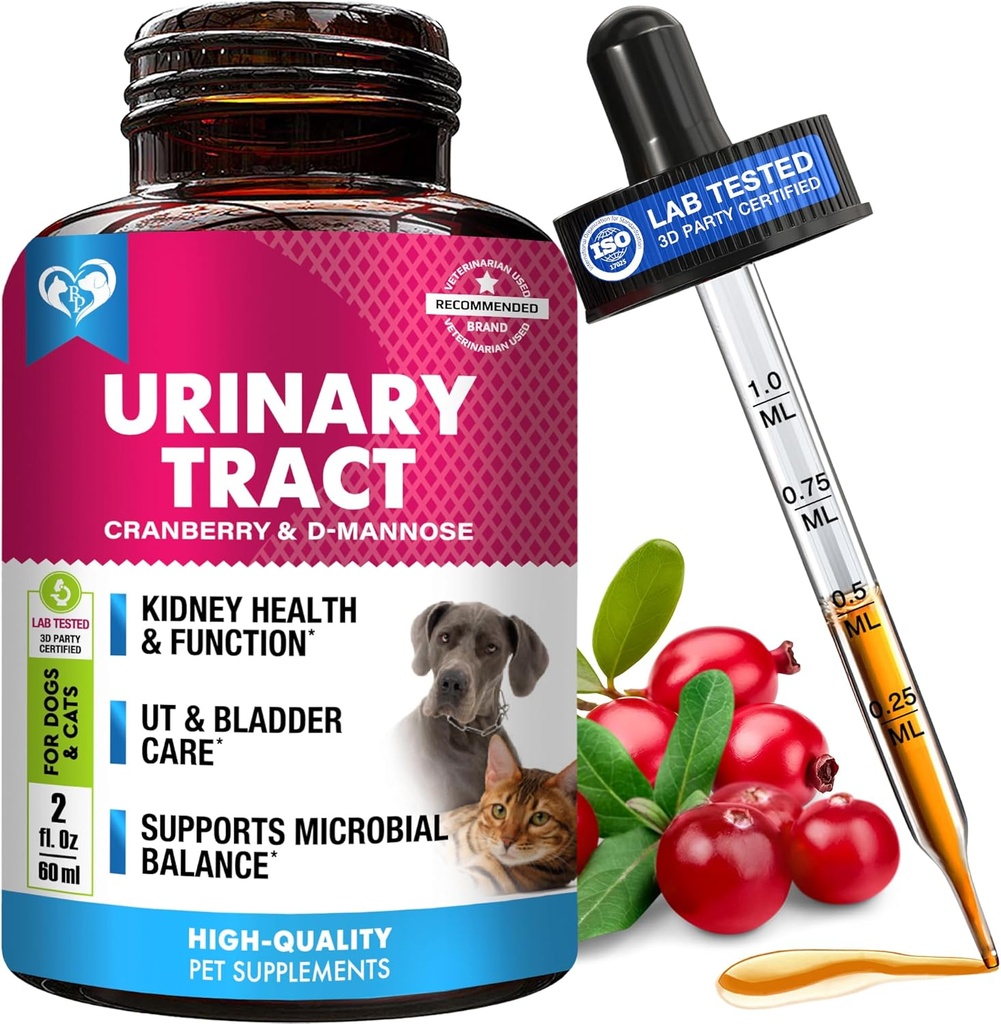 Mačka a pes infekcie močových ciest liečba & Natural UTI medicine Cranberry & D- Mannose - Oblička + podpora močového mechúra - Najlepšia inkontinencia, močový mechúr kamene - Pet Renálne zdravie a starostlivosť kvapky