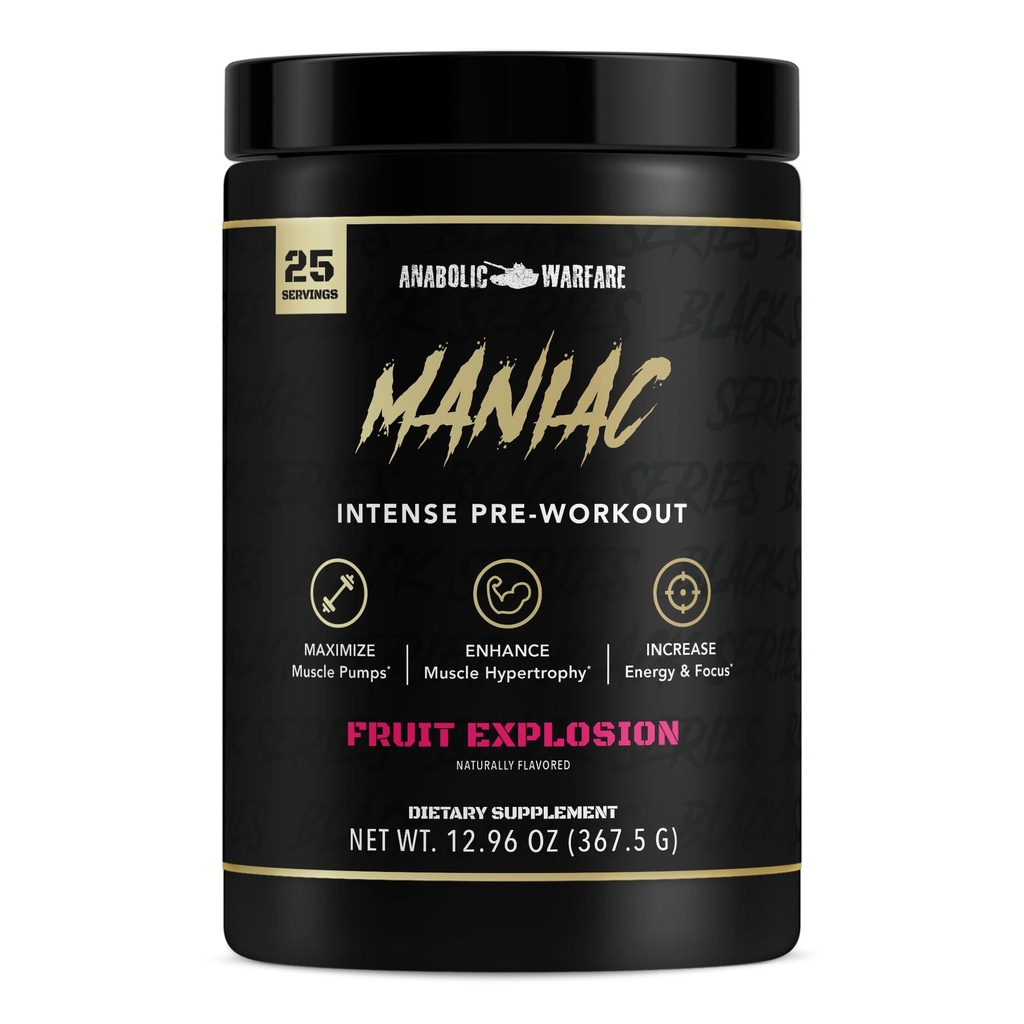 Anabolické Warfare Black Series Maniac, Pred-Workout Powder, podporuje oxid dusnatý, svalové čerpadlá, a proteínovej syntézy* Ovocná explózia