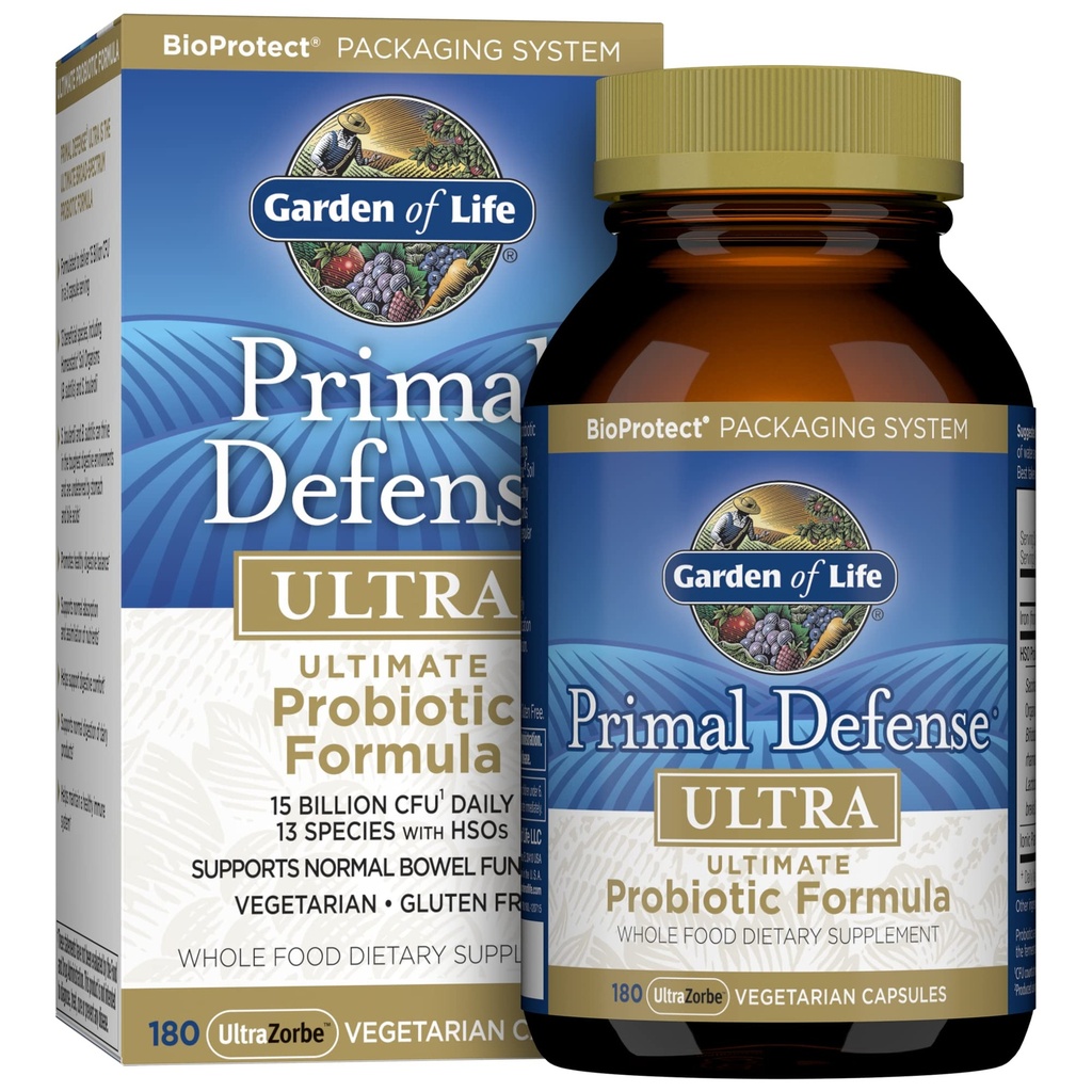 Záhrada života Probiotiká pre tráviace zdravie a zdravie rovnováhu, Primal Defense Ultra Ultimate Formula, 15 miliárd CFU a 13 kmeňov Plus HSO, Vegetariánov a lepku bez, 180 kapsúl