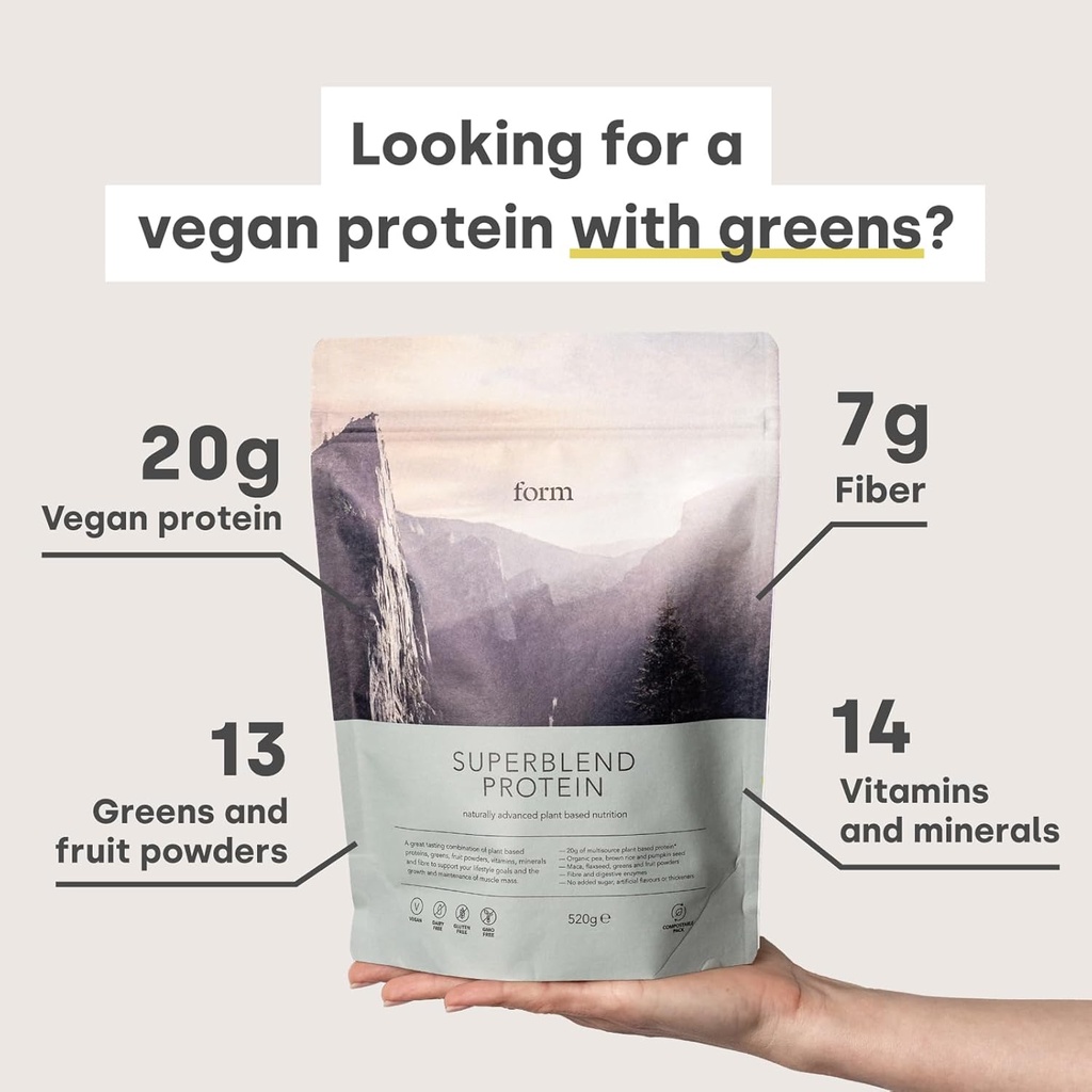 Form Superblend Protein - Vegan Protein Powder s superpotraviny, vitamíny a minerály - 20g rastlinného proteínu na servírovanie (Chocolate Arašid)