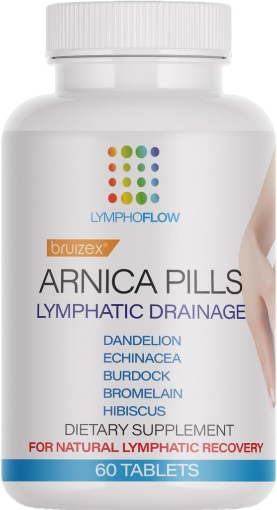 Bruizex Arnica Pills Post Chirurgia Recovery pre modriny, opuchy a lymfatické odvodnenie, Lipedema, lymfedema & BBL, fibróza liečba, použitie s Massager Tool, Massage Oil & Lipopen, 60 tabliet