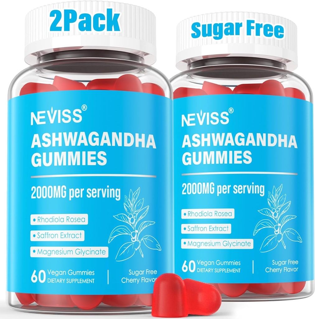 Ashwagandha Gummies, Magnézium Glycinate Gummies 2000mg pre dospelých, vitamín B6, zinok, Rhodiola Rosea, citrónový balzam, Podpora relaxácie, Prírodný Zzz, Mozog, svalovina, vytrvalosť, Energia, bez cukru
