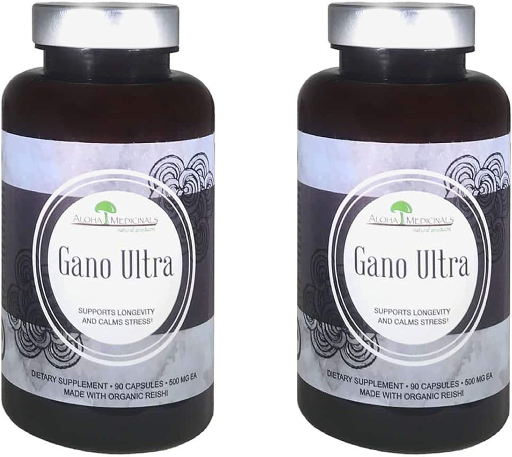 Aloha Medicinals Gano Ultra, Certified Organic Mushrom Supplement, Natural Health Supplement, balenie po 2, 90 kapsúl Každý