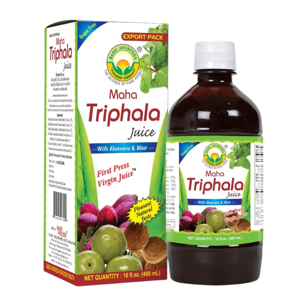 Basic Ayurveda Maha Triphala Juice s Aloe Vera & Mäta 
