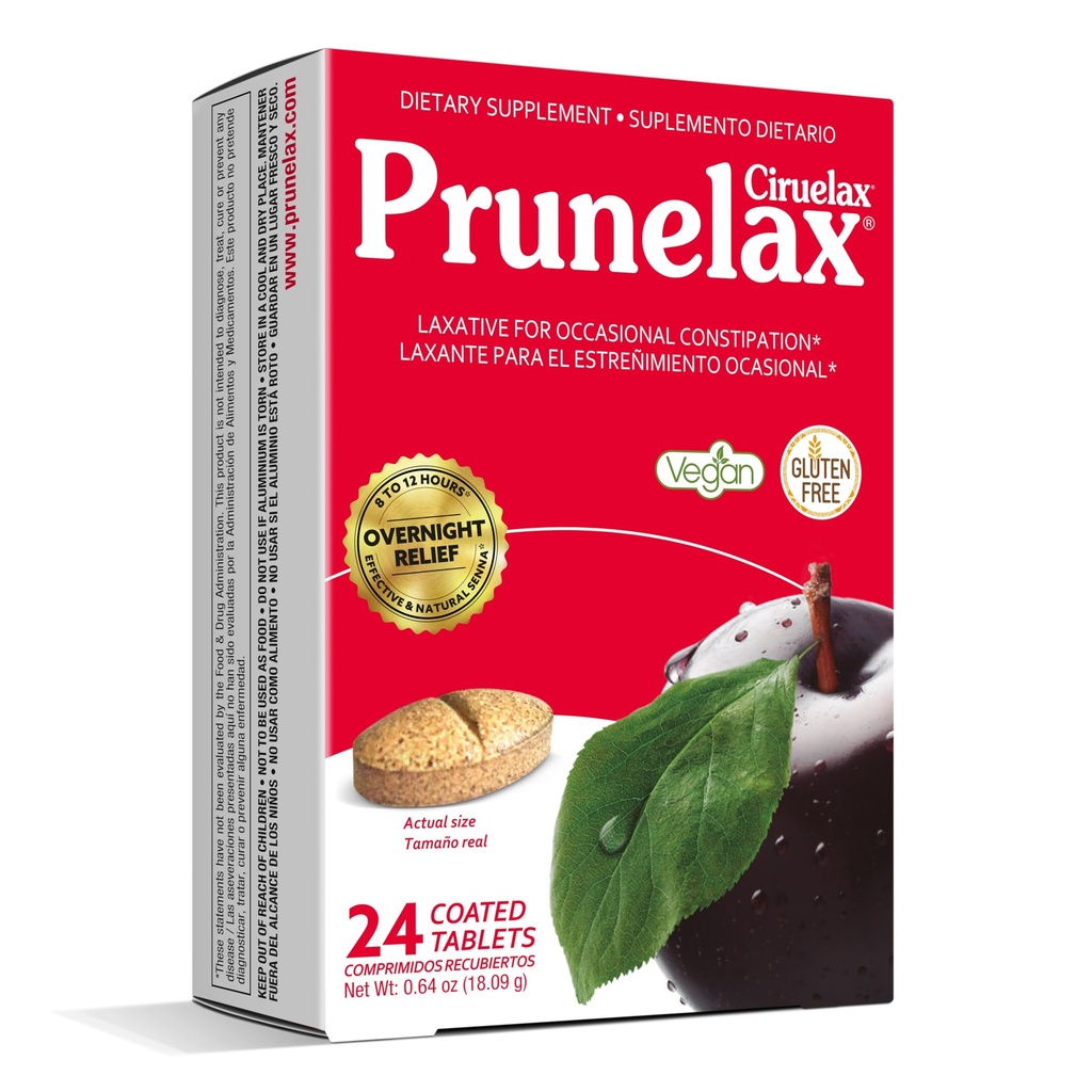 Prun relax Cirulax Regulárna sila Laxatívne tablety - Jednodňová úľava pre príležitostné zápcha, Senna extrakt, Vegan & Gluten-free, rýchla neželaná úľava - 24ct