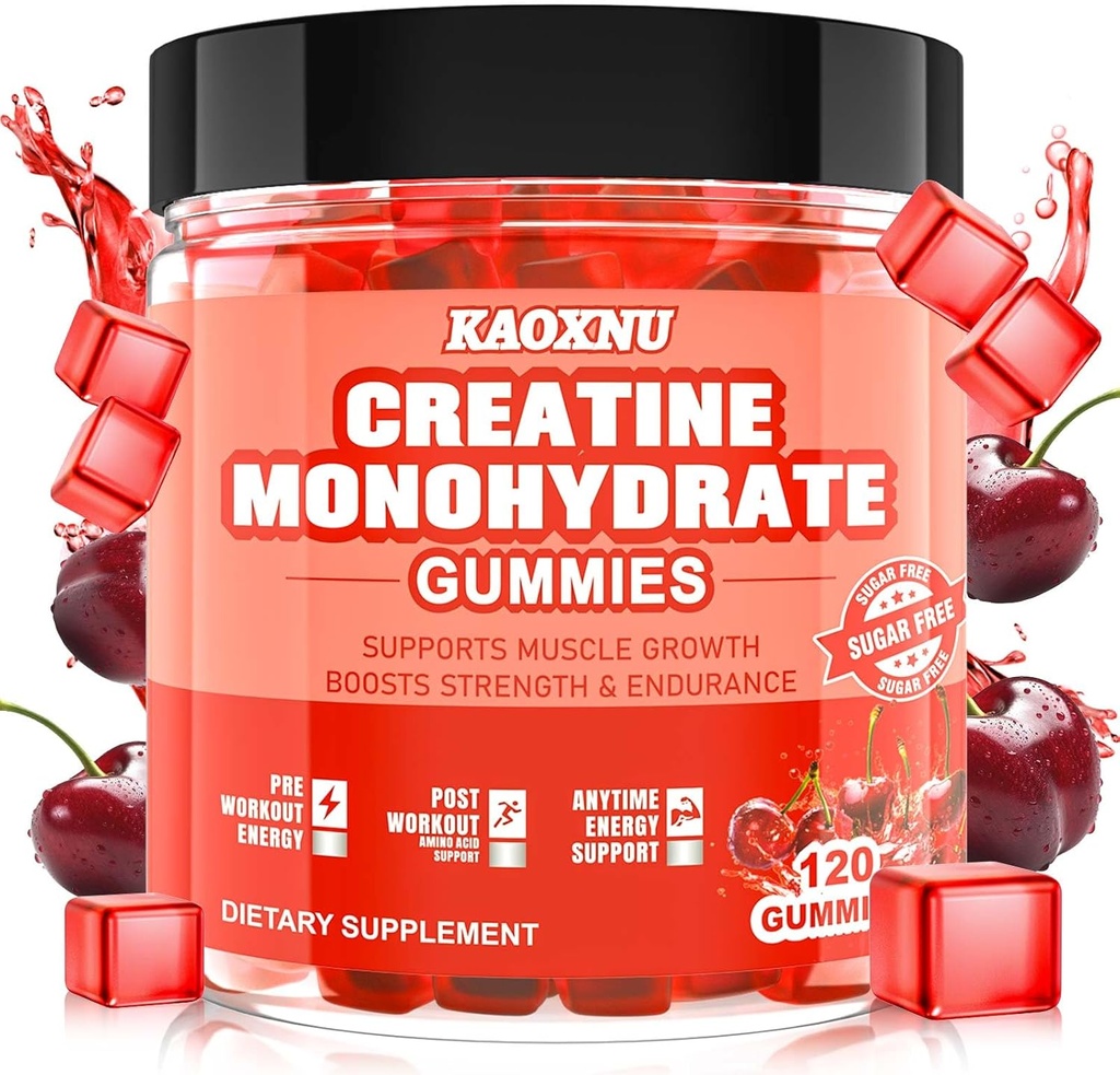 Monohydrát kreatínu Gummies 5600mg pre mužov a ženy, 120 CT žuvačky Kreatín Gummy pre podporu svalovej hmoty, energie Boost, 5.6g kreatín monohydrátu na servírovanie - bez cukru, Vegan (cherry Flavor)