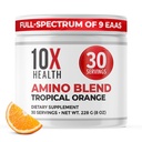 10X Aminokyseliny zdravie - 30 Slúži EAA & BCAA Powder, Pre Cvičenie BCAA s Essential Amino Acids Supplement - BCAA & EAA pre dlhovekosť, Podpora svalov, Sila, Energia - Tropical Orange