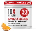10X Aminokyseliny zdravie - 30 Slúži EAA & BCAA Powder, Pre Cvičenie BCAA s Essential Amino Acids Supplement - BCAA & EAA pre dlhovekosť, Podpora svalov, Sila, Energia - Tropical Orange