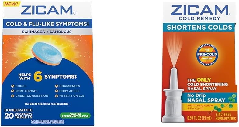 Zicam prechladnutie a chrípka Príznaky 20 tabliet a bez kvapkania nosový sprej prechladnutie 0,5 Ounce