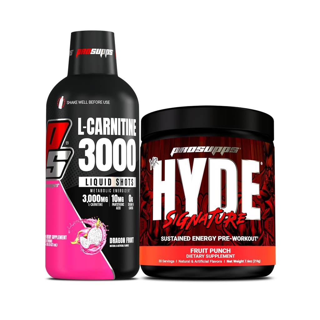 PROSUPPS L-karnitín 3000 Stimulant zadarmo tekuté Shoty (dragon Fruit) a pán Hyde Signature Series Pred-Workout energie práškový nápoj (Ovocná Punch)