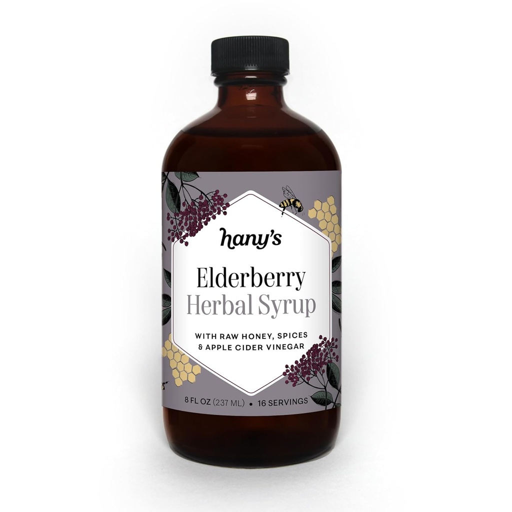 Hany's Harvest Elderberry Herbal Syrup – 8 fl oz | All-Natural Wellness Tonic, Apple Cider Vinegar, Raw Honey & Elderberry | Non-GMO, Gluten-Free, Handcrafted