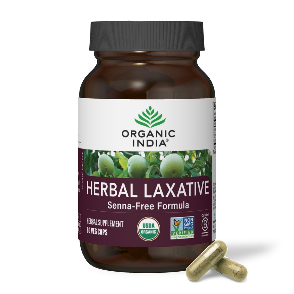 ORGANIC INDIA Herbal Laxative Supplement - Prírodné preháňadlo pre Zápcha, Bylinné preháňadlo Kapsule, Zápcha Relief pre ženy a mužov - USDA Certified Organic, Non-GMO, Vegan - 60 Kapsule