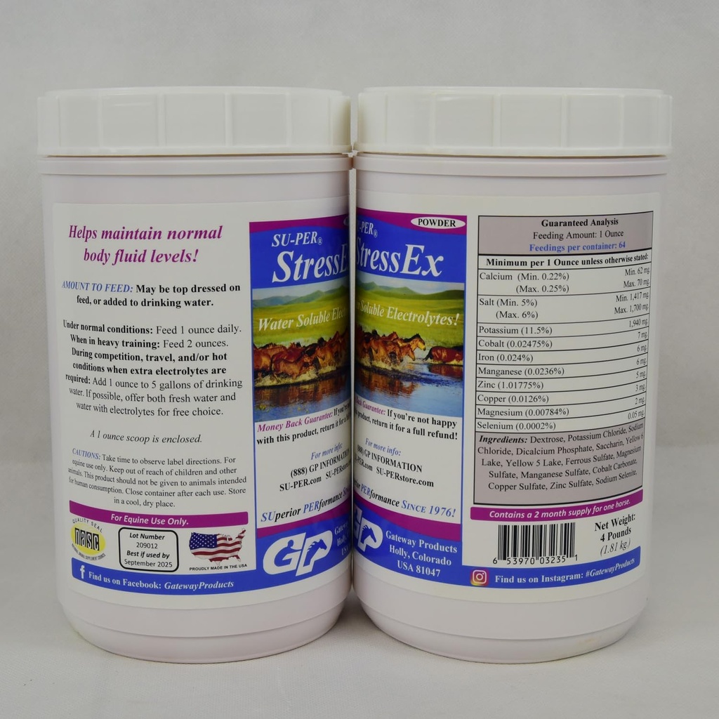 SU-PER Stres-Ex Horse Electrolyte Supplement - Udržujte normálne hladiny telesných tekutín - Elektrolyty Replenishment pre hydratáciu - 4 libra, (2 balenia)