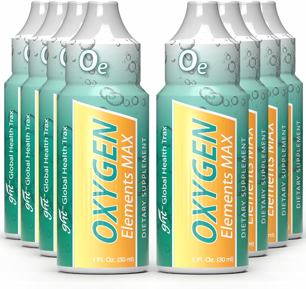 GHT - Oxygen Elements Max Liquid Oxygen Drops in 1 Ounce Bottle, Portable Supplement - Bolster Endurance and Výdrž, Cleanse Cells (8 pack)