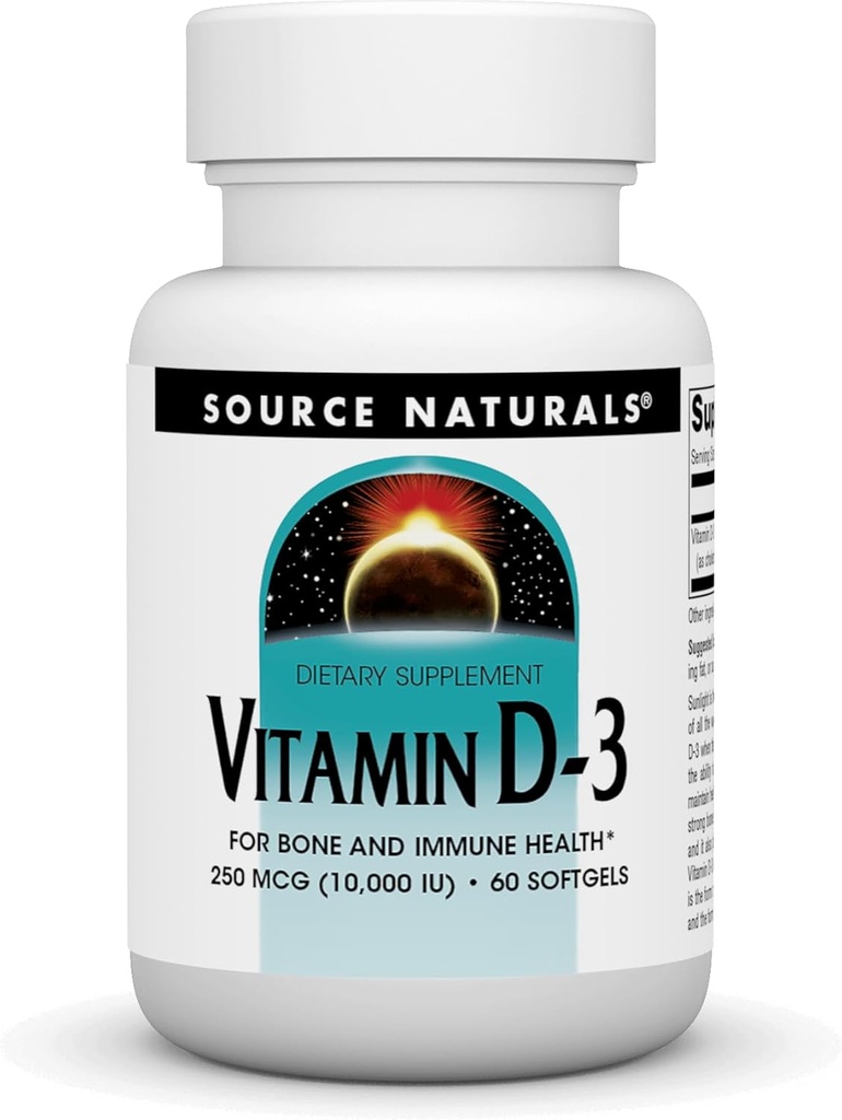Zdroj Naturals Vitamín D-3, podporuje zdravie kostí a imunity*, 250 μg (10 000 IU) - 60 Softgels