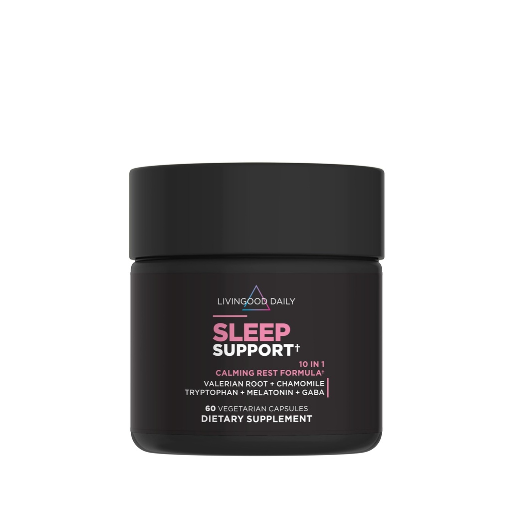 Livingood Daily Sleep Suplement, 10-in-1 Natural Sleep Aid with 5 MG Melatonin, Valerian Root, Kamilka, Tryptophan & GABA for Men & Women, Non Habit Forming, Gluten Free, Vegan, 60 Kapsule