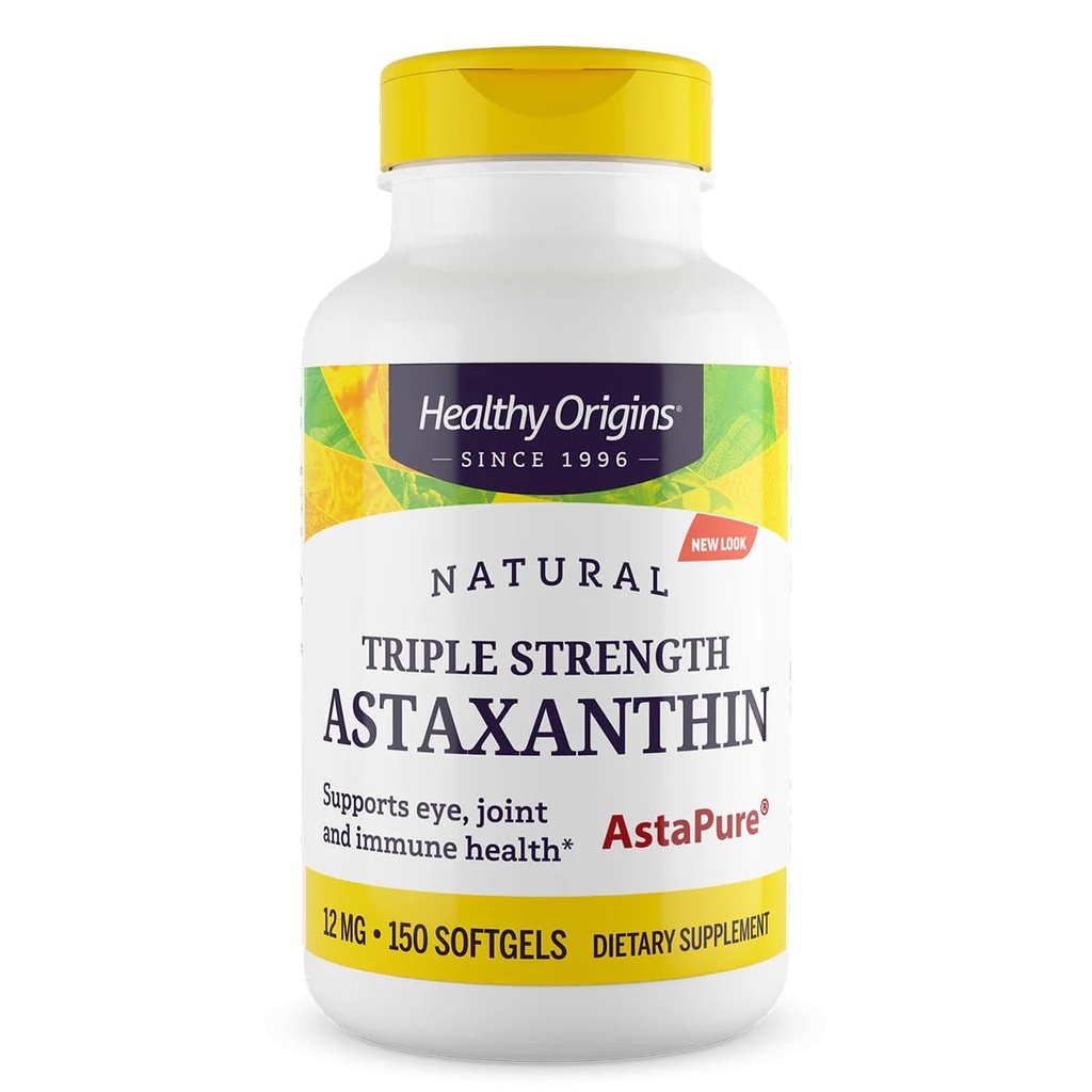 Zdravý pôvod Astaxantín 12 mg (Prírodný, Astapurový, Trojitá sila, Non-GMO, bezlepok, Podpora očí, Podpora kĺbu, Imunitná podpora), 150 Softgels